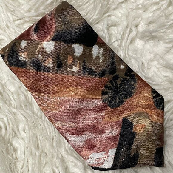 Christian Armand Tie Mens Abstract Design Pink Brown Black - Picture 3 of 3